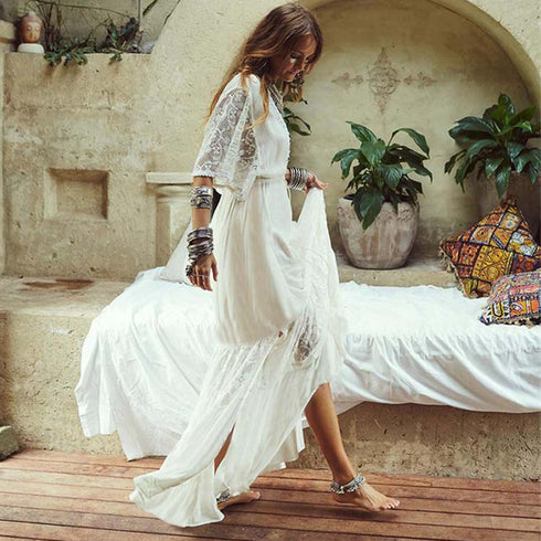 Women Crochet Beach Knitted Beach Cover Up Dress Tunic Long - ROUTINE FASHION